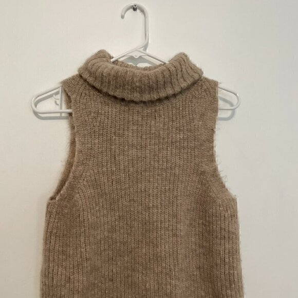 JOIE Arne Sleeveless Sweater Tan Brown Fuzzy Chunky Knit ALPACA Blend Pullover - Picture 5 of 13